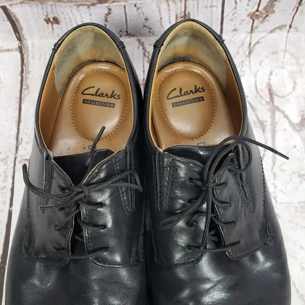 Clarks Collection Men's Black Leather Soft Cushion Oxford Shoes Size 11